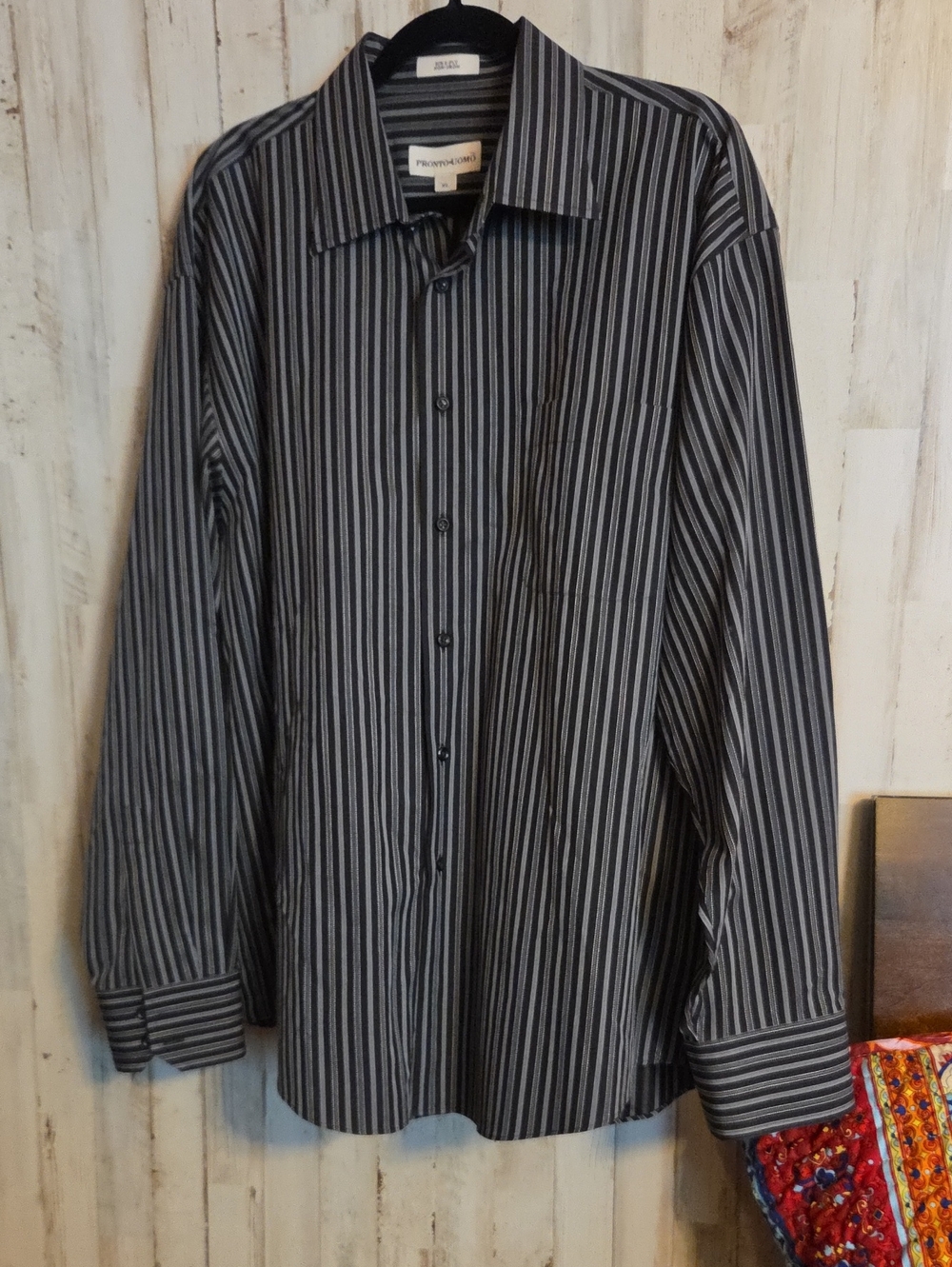 Pronto Uomo Black and Gray Striped Long-Sleeve Dress Shirt